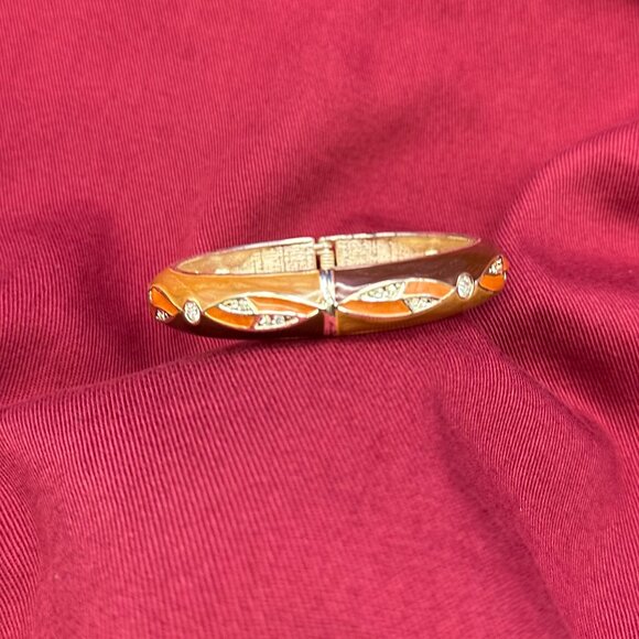 VTG Three-Tone Enamel Hinged Bangle Bracelet w/Crystal Accents - Picture 12 of 14